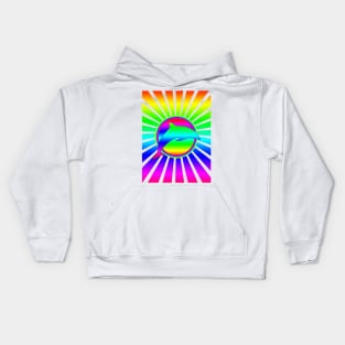 Retro Rainbow Rising Sun Dolphin Graphic Kids Hoodie